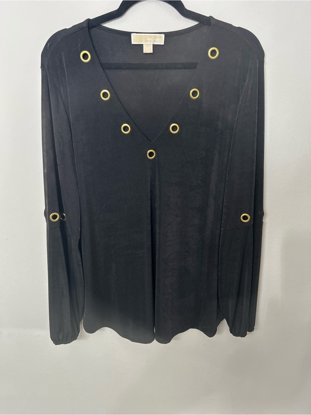 Women’s Michael Kors Black Blouse Gold Grommet Detail XXL